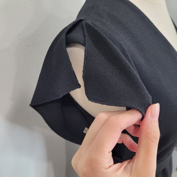 Eliza J Black Sheath Dress Flutter Sleeve Knee Length V-Neck Belted Business 2 - Picture 5 of 14